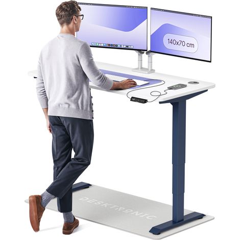 Desktronic Bureau assis debout HomePro - 140x70cm - Bleu/Blanc