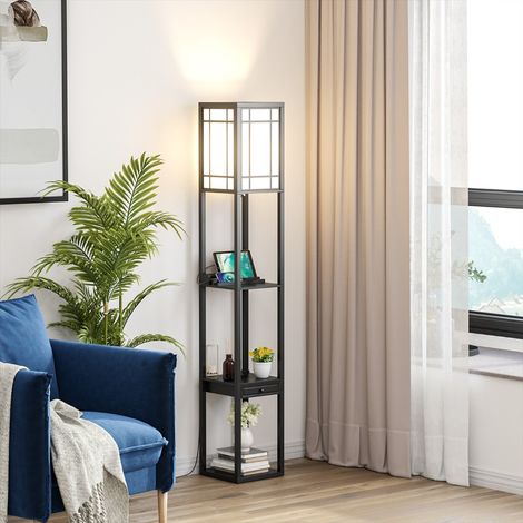 Lampadaire avec 3 Étagères et Tiroir 2 ports USB pour Salon et Chambre (1/3)