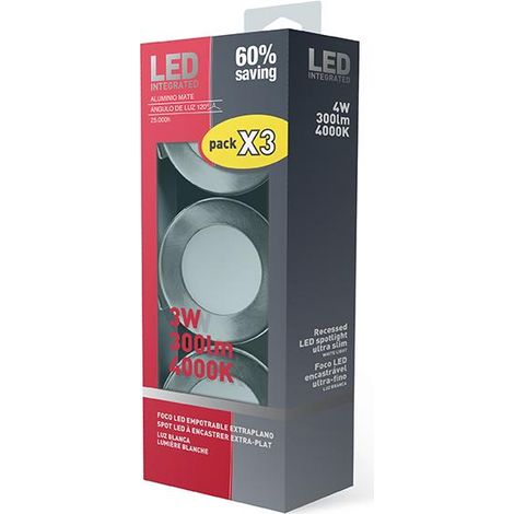 ORION91 PACK 6 FOCOS LED EMPO.EXTRAPL.RED.ALUM.MATE 3W 300lm DIAM85 120º 4000K 25000H