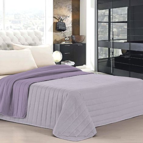 Trapuntino Matrimoniale Bicolore Double Face 250x250 cm Made in Italy in Microfibra con Imbottitura Anallergica – Copriletto Trapuntato Reversibile per Primavera, Estate e Mezza Stagione Lilla