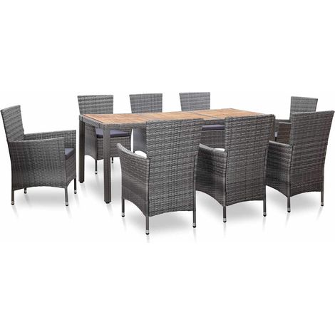 Ensemble à manger d'extérieur 9 pcs-Salon de jardin coussins Résine tressée Gris 268025 (1/5)