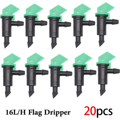 (E-16L x 20 pièces) Goutteur d'arrosage de jardin en forme de drapeau, raccord de tuyau de 4 mm, pour plantes en pot. (1/5)