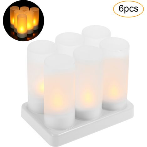 Bougie chauffe-plat LED rechargeable avec lumière vacillante sans flamme, tasse givrée et station de charge, lumière jaune. (1/5)
