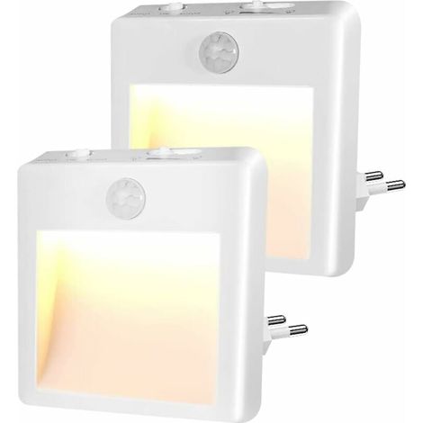 Ersandy – Elektrisches Nachtlicht mit Bewegungsmelder – Helligkeit 0–100 % einstellbar – Warm-/Kaltweiß – Einfach anschließen und loslegen – 2er-Pack (1/5)