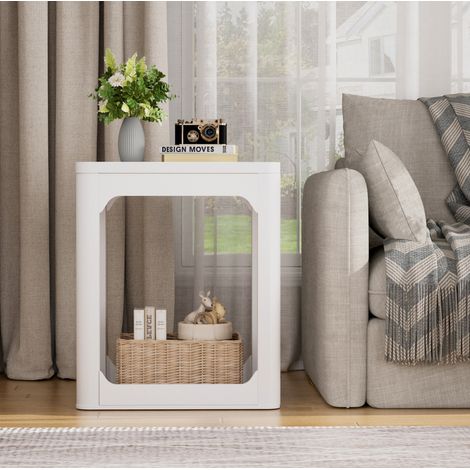 Mesa auxiliar 50 x 40 x 60 cm blanca, doble nivel, MDF, 2 piezas MEUBLIV (1/5)