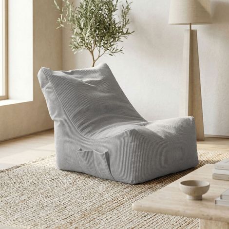 Pouf relax 76x97x90 cm en velours côtelé gris clair (1/3)