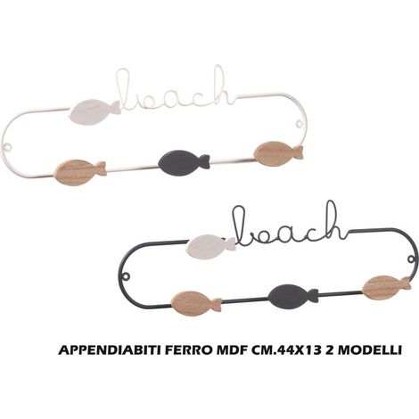 Appendiabiti da Parete in Ferro e Legno Mdf con 4 Ganci 44 x 13 cm 2 Colori