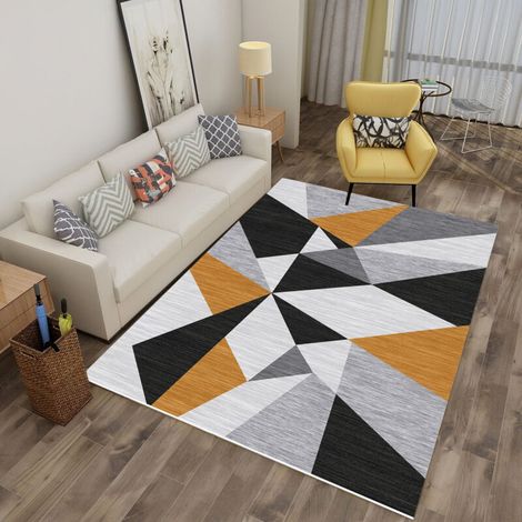 Tapis Moderne 80x160cm Motif Géométrique Gris Doré Noir Salon Chambre Ado Résistant à lUsure Non Pelucheux Pour Parquet (1/4)
