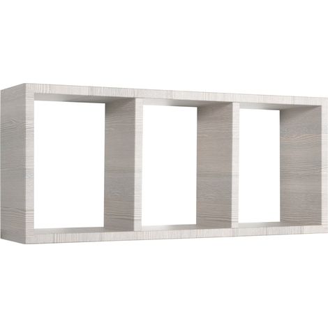Mensola Rettangolare 3 Scomparti da Parete 70x30x15.5 cm in Fibra di Legno Tristano Rovere Grigio (1/5)