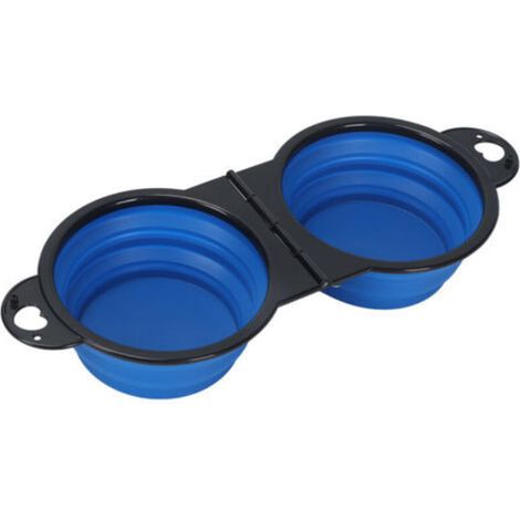 2 en 1 Pliant Bol en Plastique pour Chat/Chiens ,Une pièce moulée Design Bol d’Eau pour Chien,Bords pliés à 180 degrés Portable Gamelle de Voyage pour Chien (Bleu) (1/5)