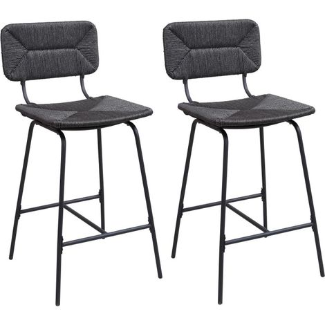 Lot de tabourets de bar et d'ilot TIDRA en métal et assise rotin 65cm (1/5)
