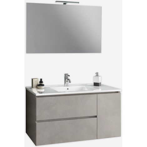 Mobile bagno sospeso con lavabo e specchio led Nettuno - Beige