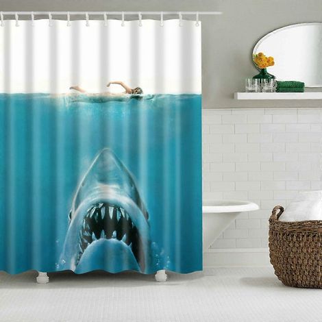 Wasserdichter Duschvorhang mit Haifischmaul-Motiv aus Polyester, 180 x 180 cm, für Badezimmer