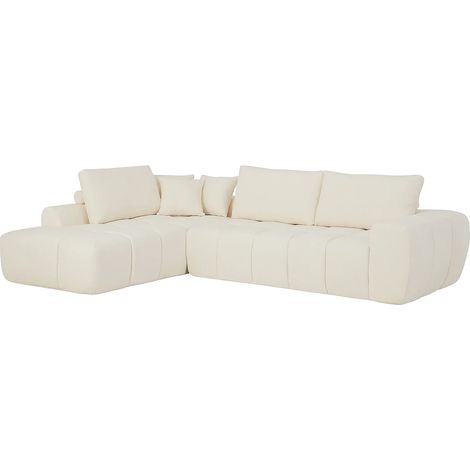 Canapé d'angle gauche compressé en tissu texturé beige LAVEZO (1/5)