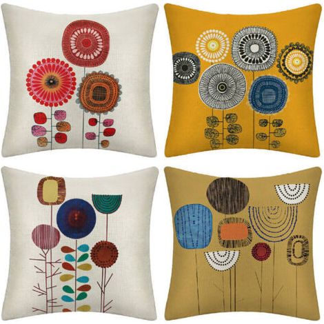 QORVA-Housse de Coussin Lot de 4 Housse Coussin en Lin Coussins de Canapé Modernes Florale Peinture Coussin Canape Chambre Canapé Extérieur Housse Oreiller 45 x 45