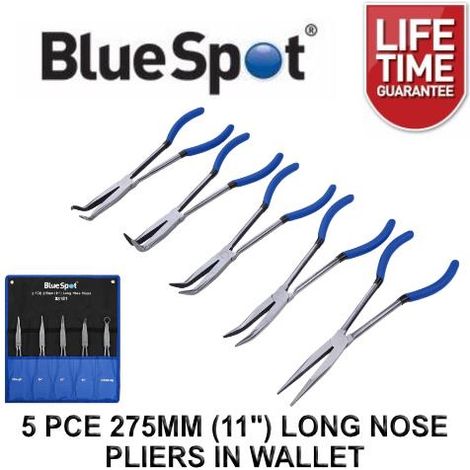 BLUESPOT Bent Nose Pliers Long Reach 5pc 11"" Straight Bent Angled Plier 08181 (1/4)