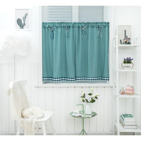 Rideaux Courts avec Nœud Papillon de Demi-Fenêtre de Cuisine Rideaux pour Petite Fenêtre de Salle de Bain de Sous-Sol de Pépinière(130x41cm bleu) (1/5)