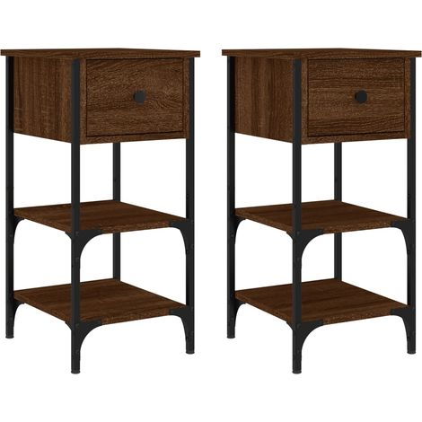 Lot de 2 tables de chevet avec tiroir et étagères 34 x 36 x 70 cm bois ingénierie marron et fer DEC035157