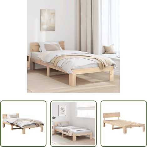 vidaXL Lit pin massif - Cadre de lit avec tête de lit Naturel 90 x 190 cm Pin massif (1/5)