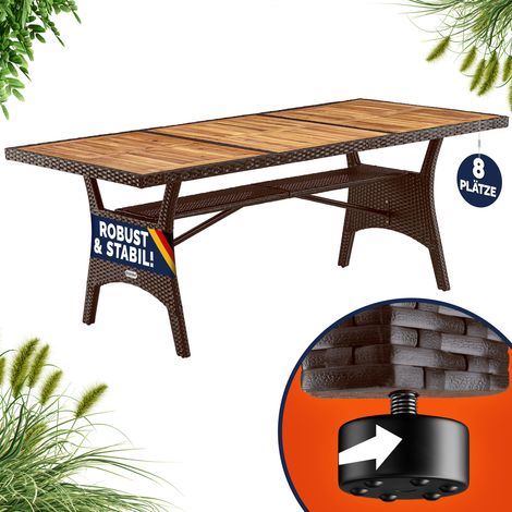 CASARIA® 8 Person XL Poly Rattan Garden Table with Shelf 190 x 90 x 74cm Weather Resistant Outdoor Patio Dining Furniture Lawn Patio Deck Balcony Brown