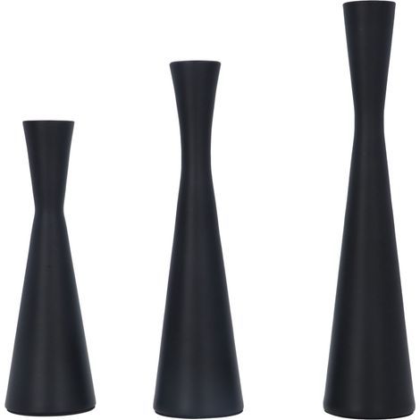Bougeoirs noirs en fer forgé de luxe, Style européen rétro moderne, chandelier conique en métal noir mat, 3 pièces (1/5)