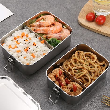Lunchbox aus Edelstahl, auslaufsicher, einwandig und umweltfreundlich, inklusive Aufbewahrungsbehälter (1/4)