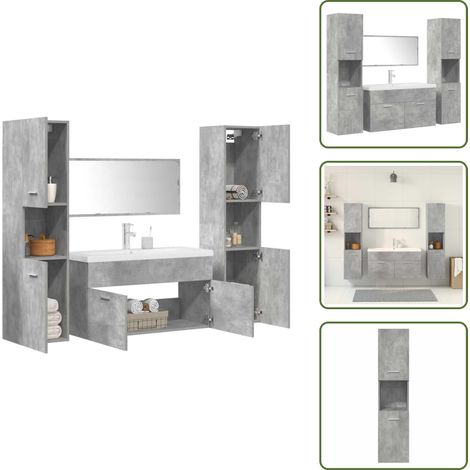 vidaXL 5-tlg. Badmöbel-Set Betongrau Holzwerkstoff (1/5)