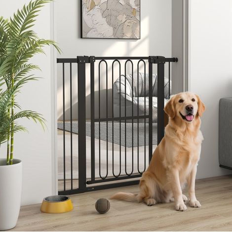 Barrière pour chiens réglable 76-104 cm, H 94 cm, double verrouillage, noire OKMYHOME (1/5)