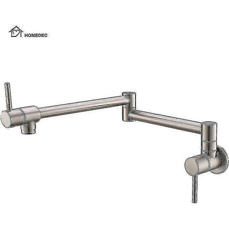 Wandarmatur aus Messing mit schwenkbarem Auslauf – Oberfläche aus gebürstetem Nickel, hoher Auslauf für Küchenspülen (1/5)