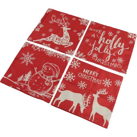 Housse de Coussin Noël 45x45cm Lot de 4 Renne Flocon Bonhomme de Neige Lin Doux Taies Décoratives Canapé Maison (1/5)