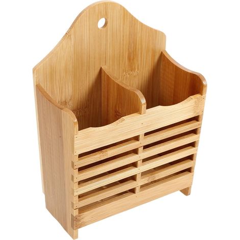 Porte-Baguettes Mural - 1 Unité - Bois Naturel - Rangement Couverts - Cuisine Moderne - Beige 20x14x7cm (1/5)