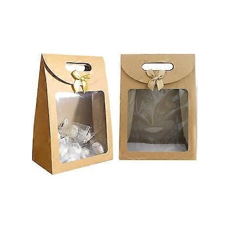 12 Geschenktüten, Geschenkboxen aus Kraftpapier, Geschenktüten mit Henkeln, Geschenktüten mit Sichtfenster, für Hochzeitsgeschenke, Gastgeschenke und Süßigkeiten