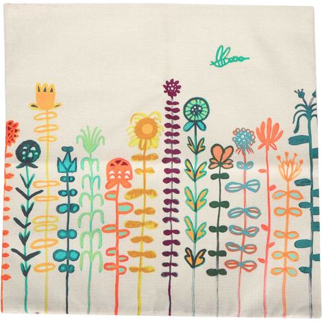 Housse de coussin Lin Motif floral peint à la main 45x45 cm Blanc Décoration canapé (1/5)