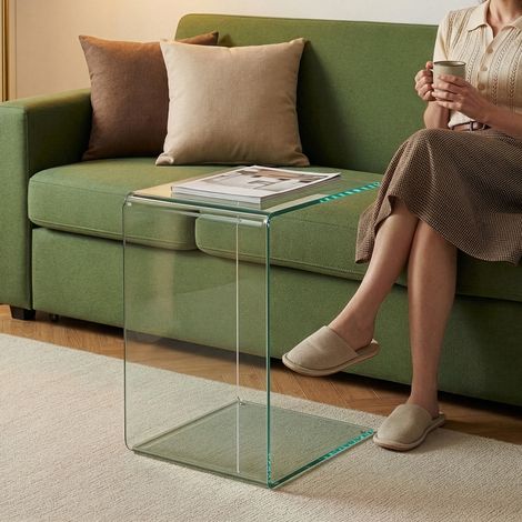 Mesa auxiliar Trölmapilu en forma de C vidrio templado 60x40x40 cm Transparente [en.casa] (1/5)