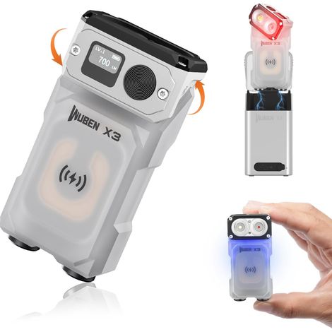 X3 Mini Lampe de Poche Rechargeable Avec Borne de recharge et Aimant, Lampe de Poche EDC À 180 Degrés, Étanche Ip65, Porte-Clés, 10 Modes, Lanière de Chargement de Type C Pour le Camping (1/5)