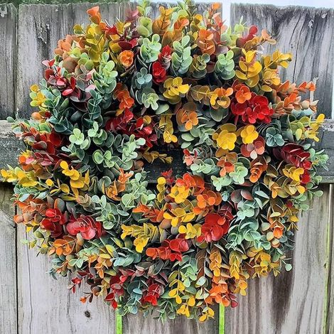 Couronne Artificielle - 35 Cm - Eucalyptus - Décoration Automne Extérieur Intérieur - Pour Porte Fenêtre Cheminée Jardin - 1 Pièce (1/5)