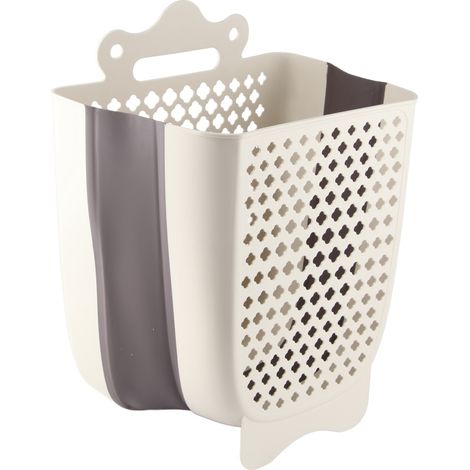 Panier à linge suspendu en plastique pliable et peu encombrant, panier à linge sale mural pour salle de bain L (1/5)