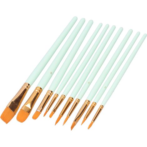 Ensemble de 10 pinceaux à manche en bois, laine de nylon, gouache et aquarelle pour débutants (101G - Vert menthe) (1/5)