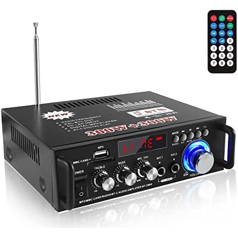 Applicable Amplificateur Audio, Amplificateur HiFi, Amplificateur Stéréo Bluetooth 5.0, 12V 220V 600W 2 Canaux,Haute Fidélité, Radio FM Portable, Entrée Carte SD/USB, pour Maison ou Voiture
