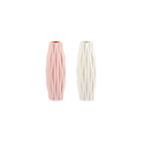 Vases en Plastique, Décoration de la Maison, 2 Pièce Imitation Céramique Pot de Fleurs, Vases de Fleurs séchées Nordiques, Vases Léger(Rose, Blanc) (1/5)