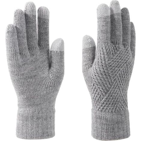 Winter touchscreen gloves, thickened winter gloves, double-layer knitted three-finger touchscreen gloves, light gray.
