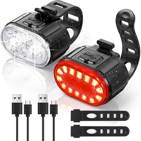 Luci per bicicletta, set LED anteriore e posteriore ricaricabile tramite USB, impermeabili IPX5 con funzione memoria, 4/6 livelli di luminosità. (1/5)