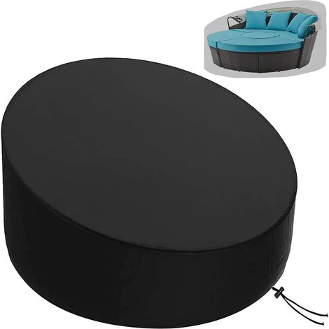 Funda para sofá cama redonda de jardín (Ø190 x 90/50 cm), impermeable, funda protectora para sofá cama redondo, impermeable, para exteriores, resistente a los rayos UV, tela Oxford robusta. (1/5)