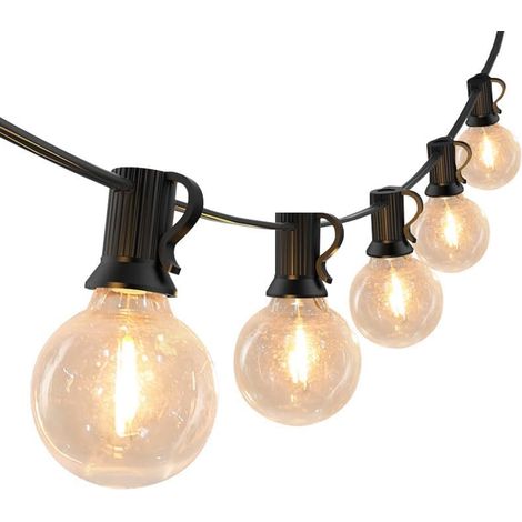 Guirlande lumineuse LED 30m extérieur, 28 ampoules G40 (25+3) blanc chaud, alimentation secteur, idéale balcon jardin terrasse fête mariage. (1/5)