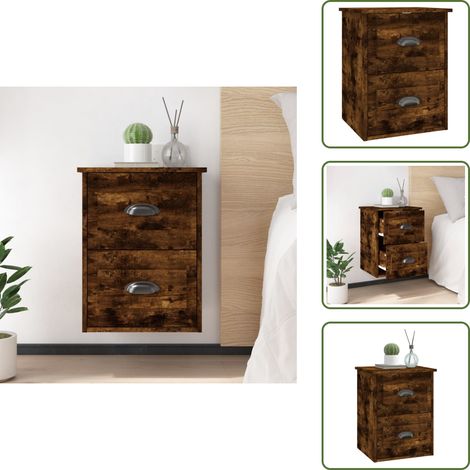 Table de chevet murale chêne fumé 41,5x36x53 cm - Table De Chevet Murale - Meuble De Chevet Mural - Table De Chevet Flottante - Étagère Murale - Rangement Mural (1/5)