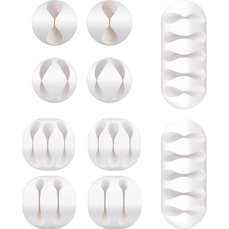 Clips Câble Silicone Adhésif 10pcs 5 Tailles Organisateur Fils USB TV PC Bureau Maison Blanc (1/5)