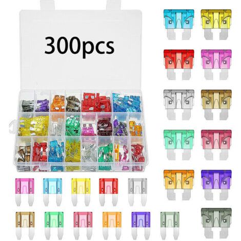 Kit de 300 fusibles de voiture – 150 fusibles moyens et 150 petits – 11 couleurs pour identification – Matériaux durables en zinc et plastique (1/4)