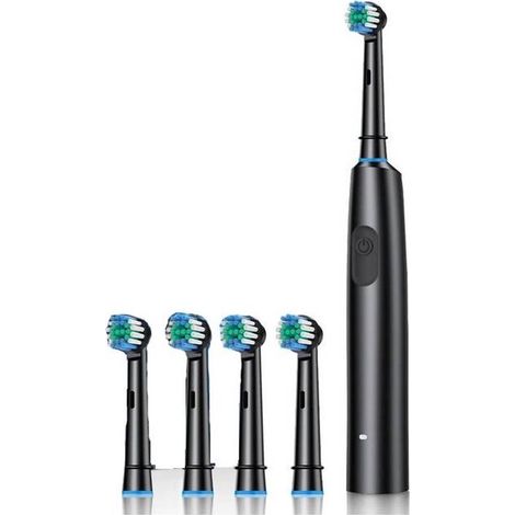 Cepillo de dientes eléctrico rotatorio, cepillo de dientes de carga rápida, cuidado bucal, producto nuevo - negro, cuatro cabezales de cepillo (1/5)