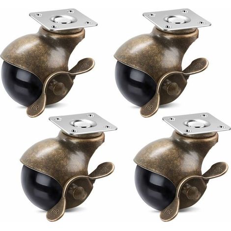 Roulettes à billes de 5,1 cm avec frein Roulettes à plaque supérieure en laiton antique à 360 degrés pour armoires de meubles, fauteuils roulants (352 lb de 4 paquets) (1/5)