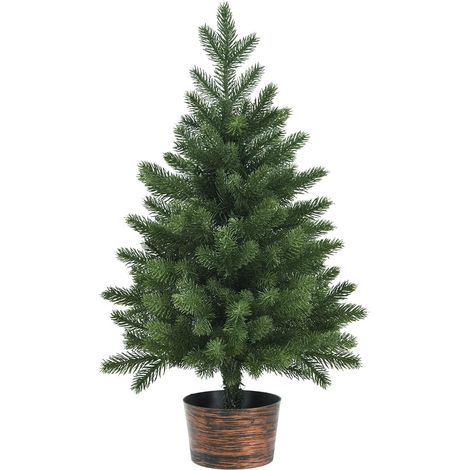 COSTWAY Albero di Natale Artificiale 60 cm per Scrivania, Albero di Natale Verde con 50 Rami, PE di Alta Qualità e Base con Vaso Retrò, Mini Decorazione Festiva per Festa (1/5)
